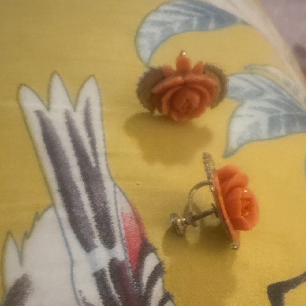 Orange Rose Flower Screwback Earrings